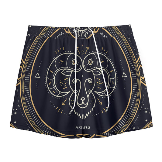 Vintage Aries Zodiac Sign Print Mesh Shorts
