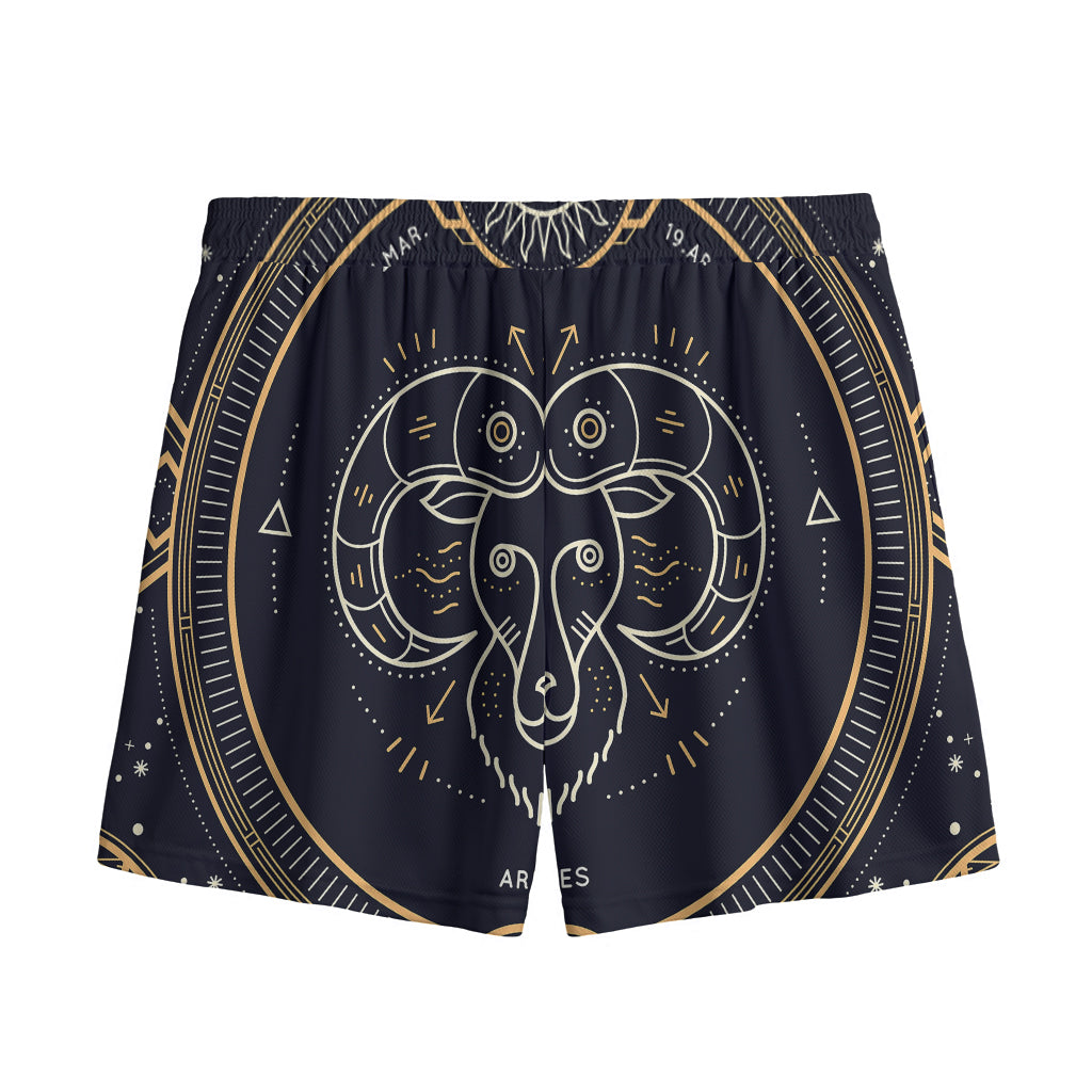 Vintage Aries Zodiac Sign Print Mesh Shorts