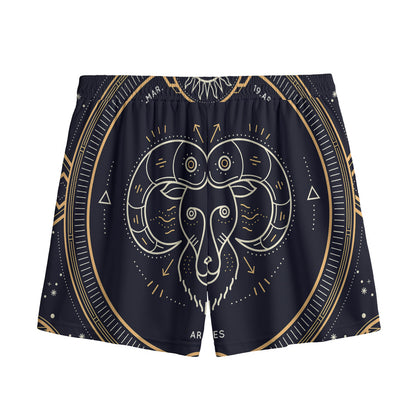 Vintage Aries Zodiac Sign Print Mesh Shorts