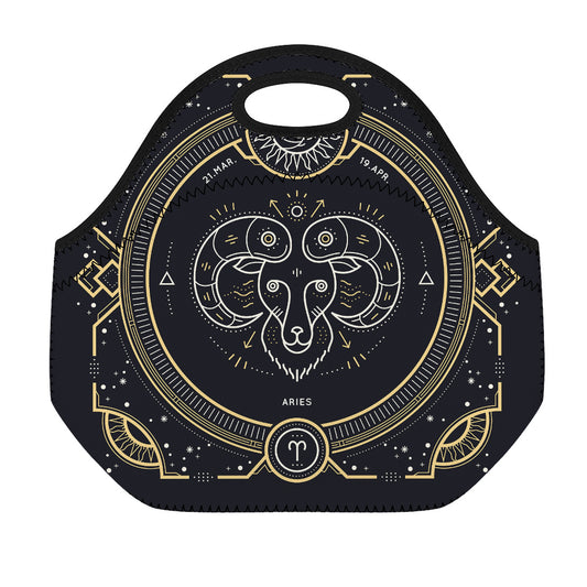 Vintage Aries Zodiac Sign Print Neoprene Lunch Bag