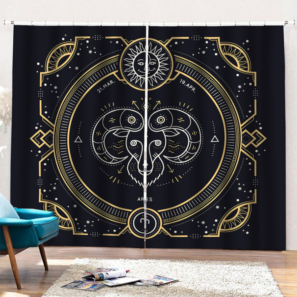 Vintage Aries Zodiac Sign Print Pencil Pleat Curtains