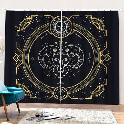 Vintage Aries Zodiac Sign Print Pencil Pleat Curtains