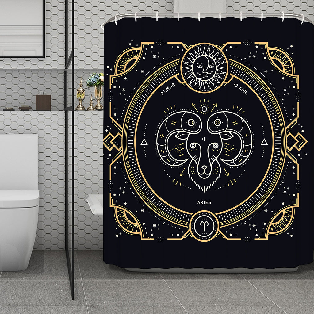 Vintage Aries Zodiac Sign Print Polyester Shower Curtain