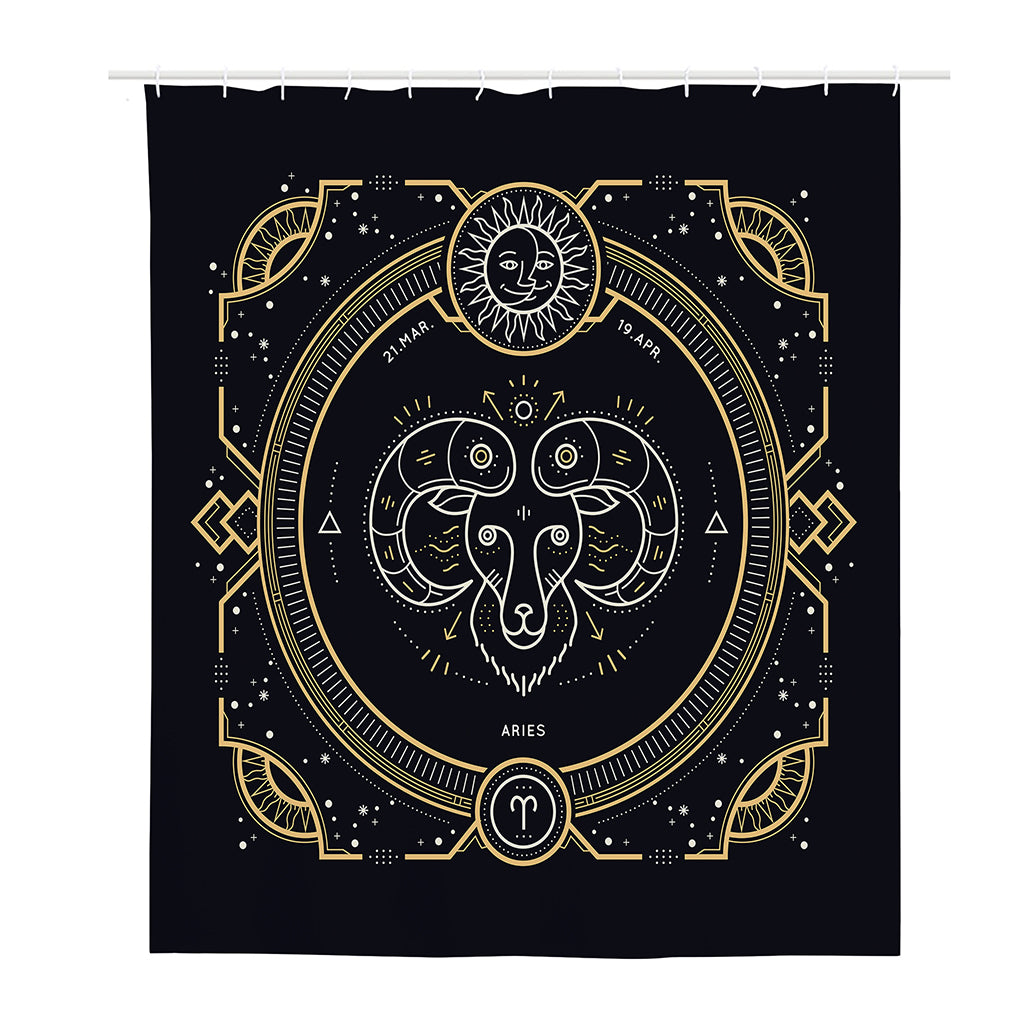 Vintage Aries Zodiac Sign Print Polyester Shower Curtain