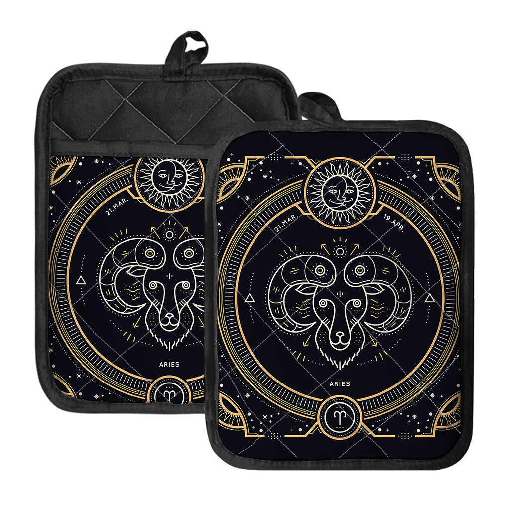 Vintage Aries Zodiac Sign Print Pot Holders With Pocket