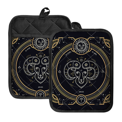 Vintage Aries Zodiac Sign Print Pot Holders With Pocket