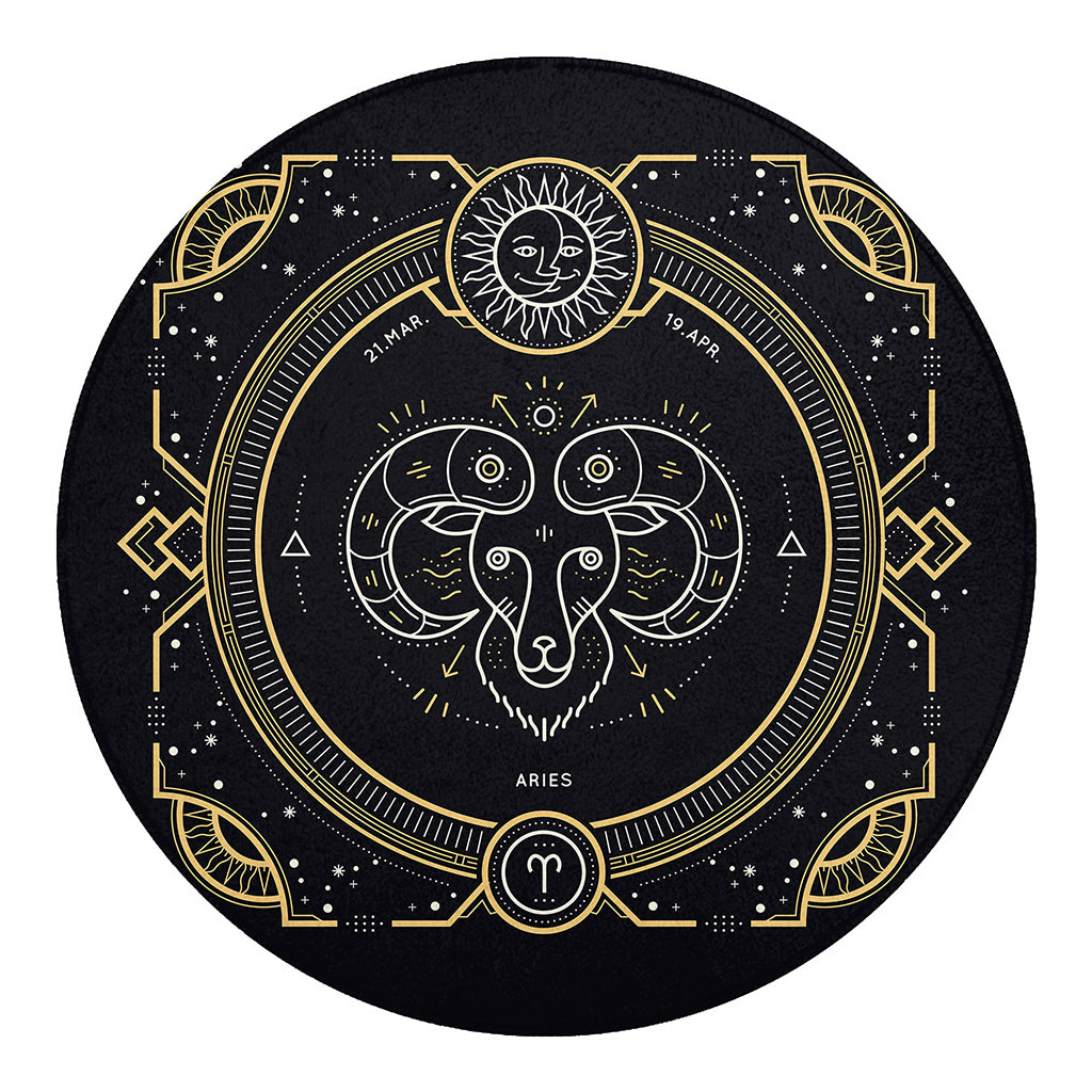 Vintage Aries Zodiac Sign Print Round Blanket