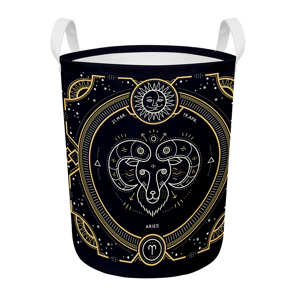 Vintage Aries Zodiac Sign Print Round Laundry Basket