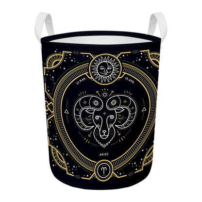 Vintage Aries Zodiac Sign Print Round Laundry Basket