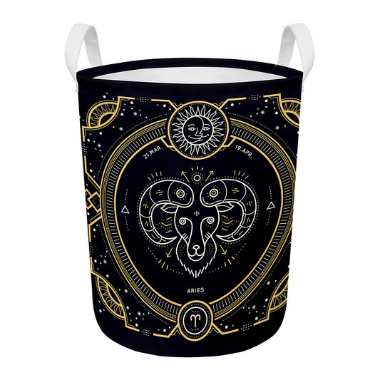 Vintage Aries Zodiac Sign Print Round Laundry Basket