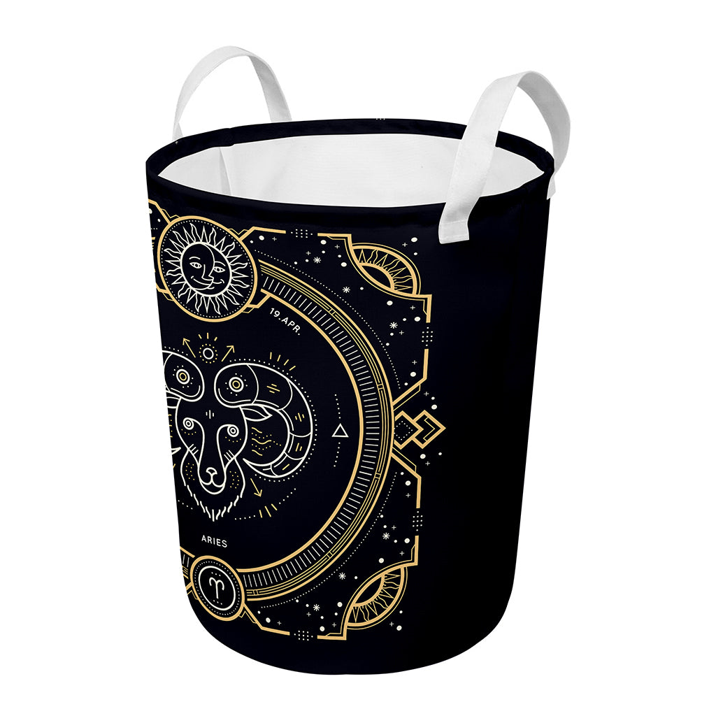 Vintage Aries Zodiac Sign Print Round Laundry Basket