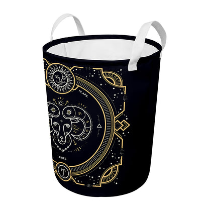 Vintage Aries Zodiac Sign Print Round Laundry Basket