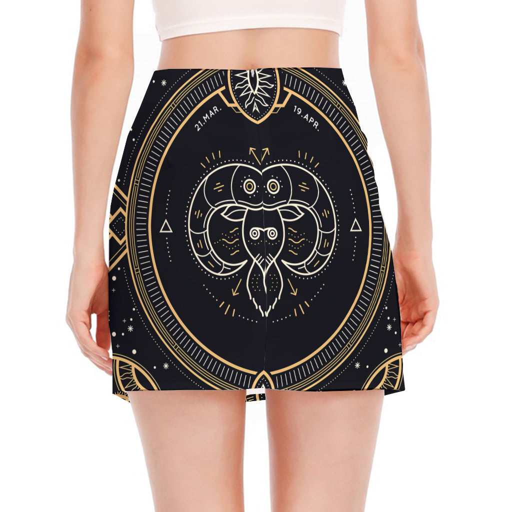 Vintage Aries Zodiac Sign Print Side Slit Mini Skirt