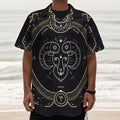 Vintage Aries Zodiac Sign Print Textured Short Sleeve Shirt