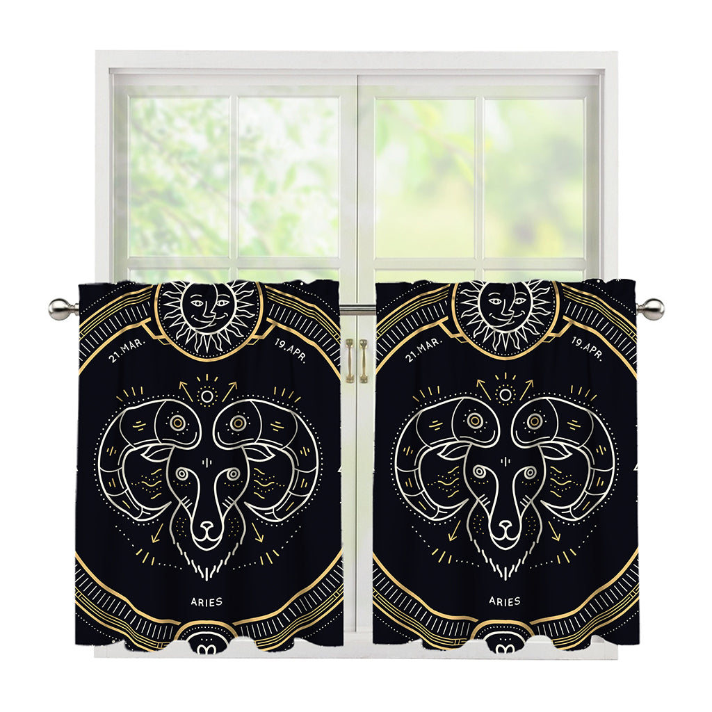 Vintage Aries Zodiac Sign Print Tier Curtains