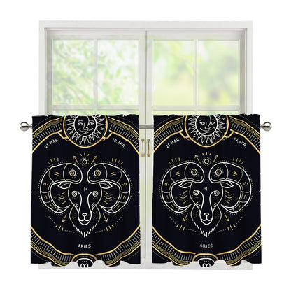 Vintage Aries Zodiac Sign Print Tier Curtains