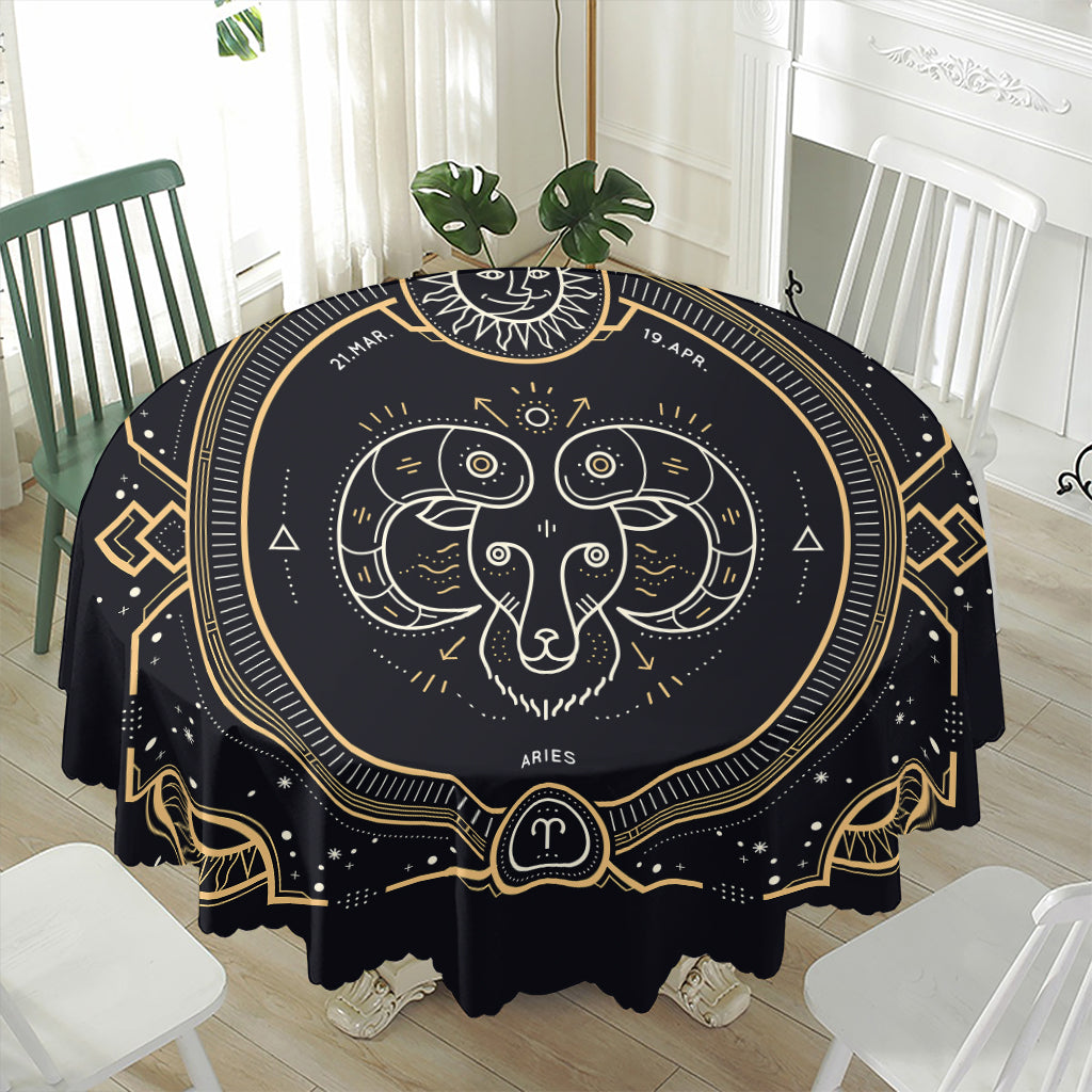 Vintage Aries Zodiac Sign Print Waterproof Round Tablecloth