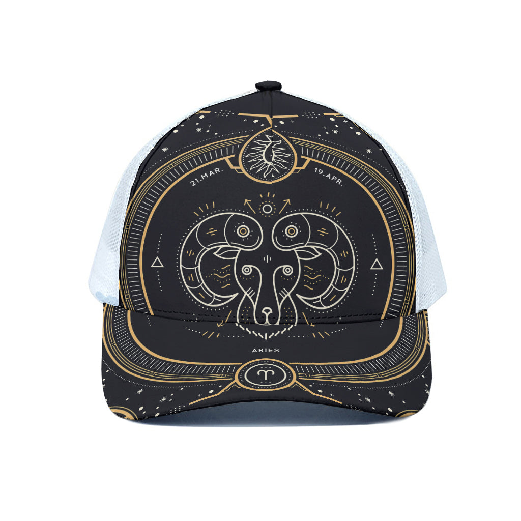 Vintage Aries Zodiac Sign Print White Mesh Trucker Cap