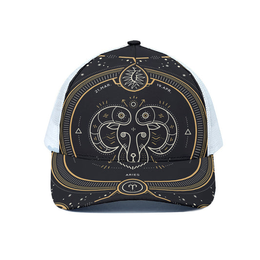 Vintage Aries Zodiac Sign Print White Mesh Trucker Cap