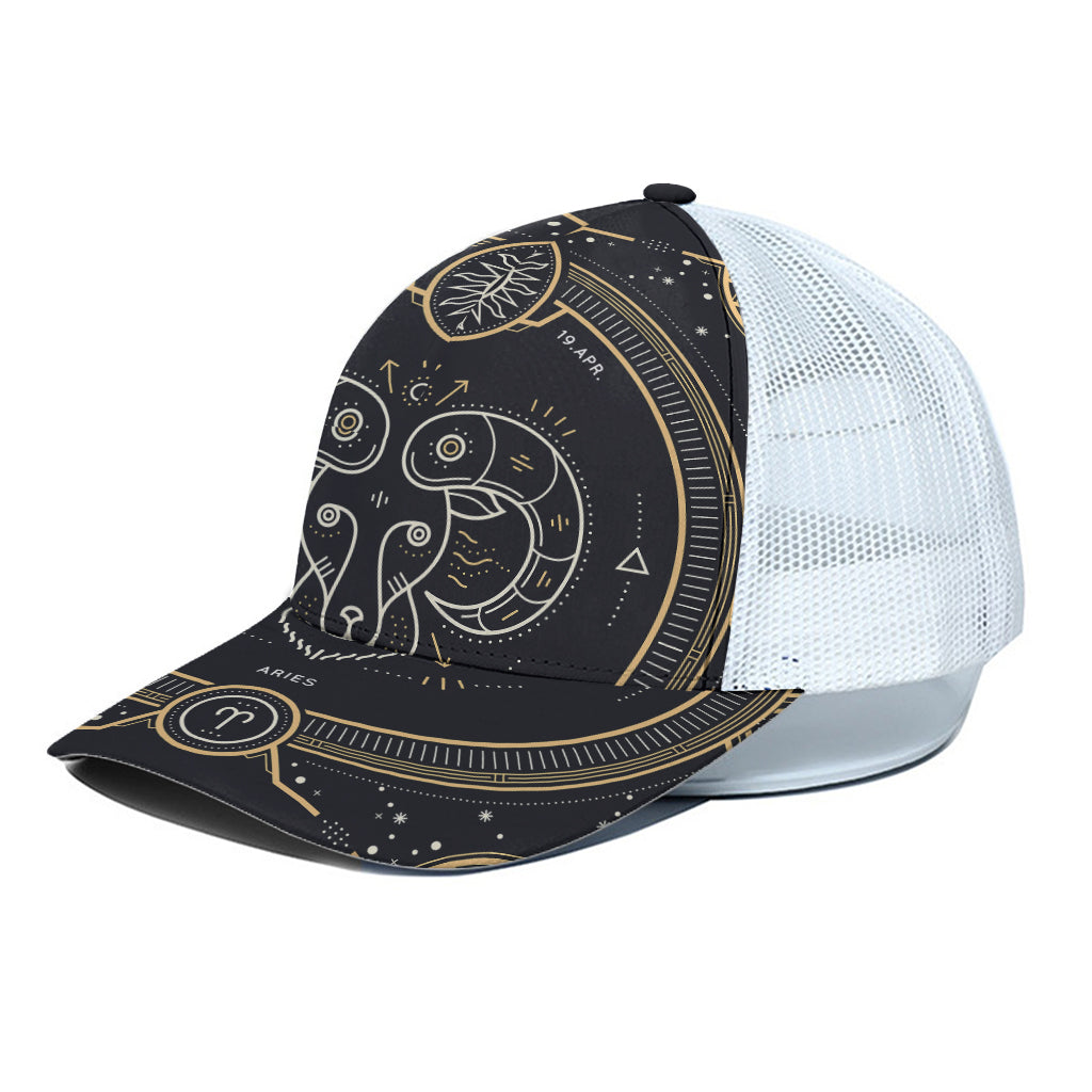 Vintage Aries Zodiac Sign Print White Mesh Trucker Cap