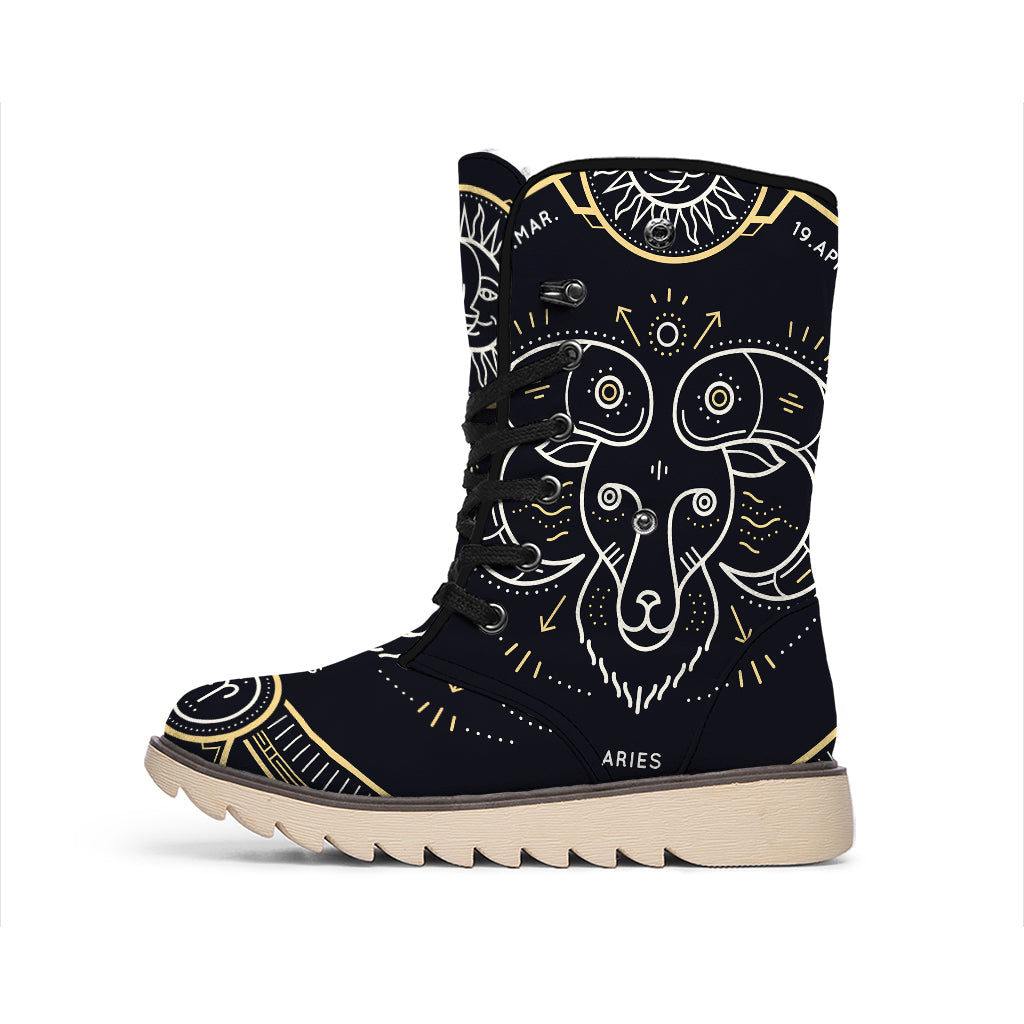Vintage Aries Zodiac Sign Print Winter Boots