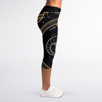 Vintage Aries Zodiac Sign Print Women's Capri Leggings