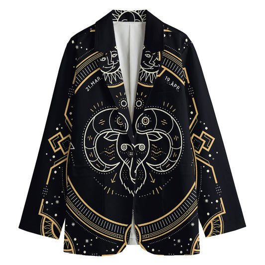 Vintage Aries Zodiac Sign Print Women's Cotton Blazer
