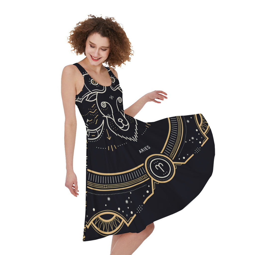 Vintage Aries Zodiac Sign Print Women's Sleeveless Dress