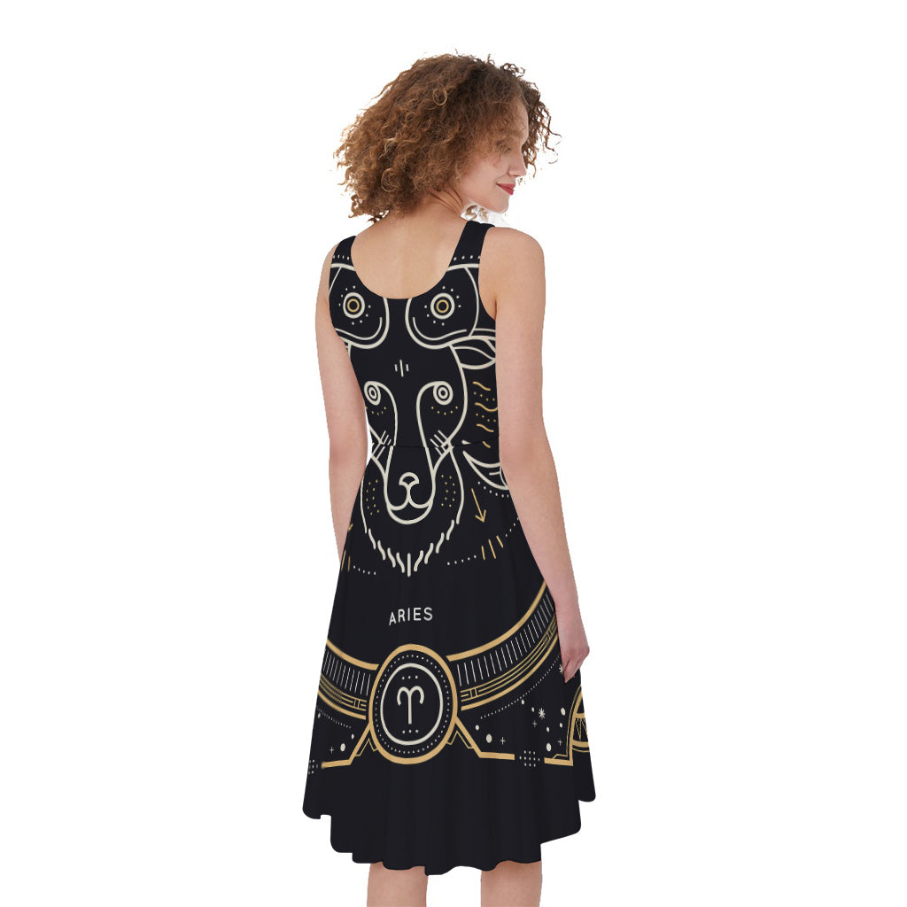 Vintage Aries Zodiac Sign Print Women's Sleeveless Dress
