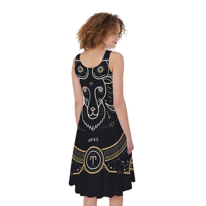 Vintage Aries Zodiac Sign Print Women's Sleeveless Dress