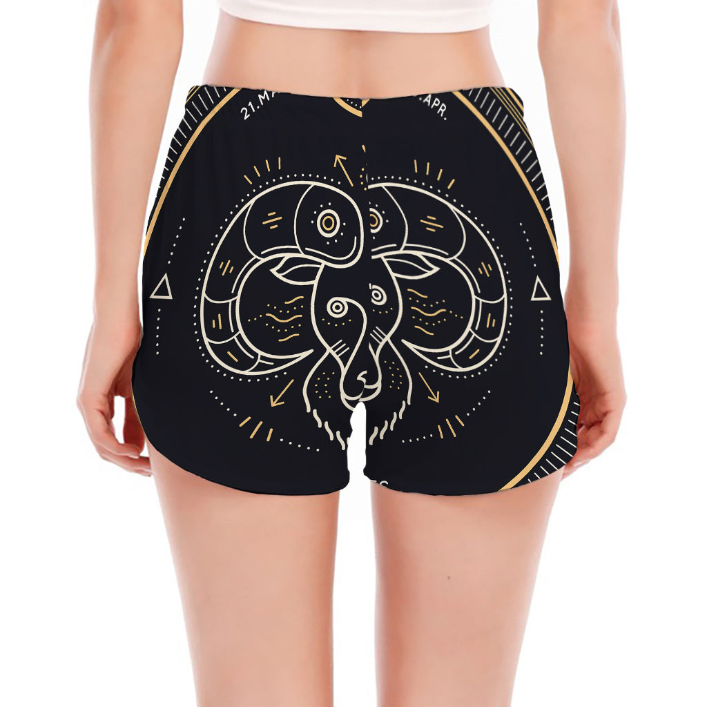Vintage Aries Zodiac Sign Print Women's Split Running Shorts