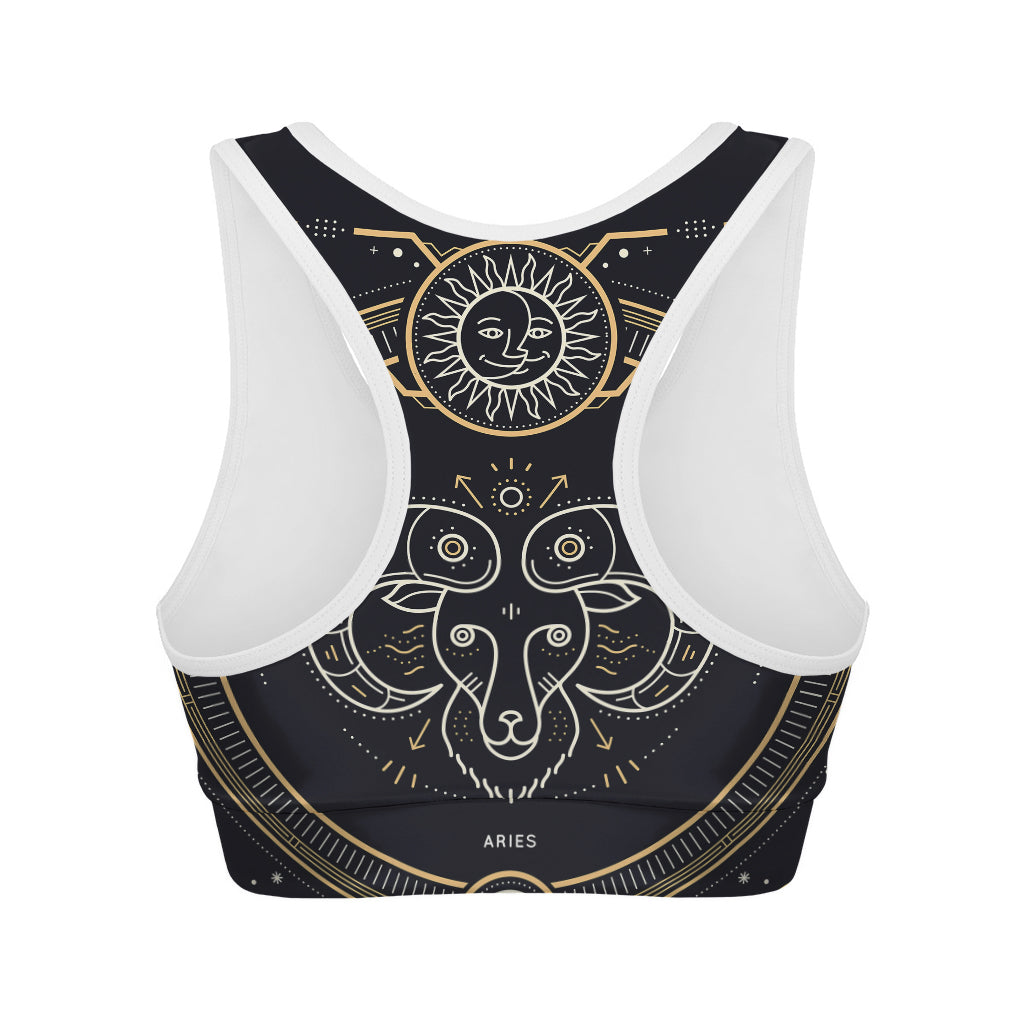 Vintage Aries Zodiac Sign Print Women's Sports Bra