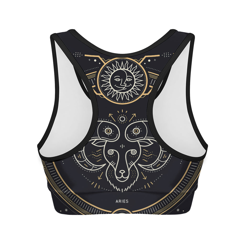 Vintage Aries Zodiac Sign Print Women's Sports Bra