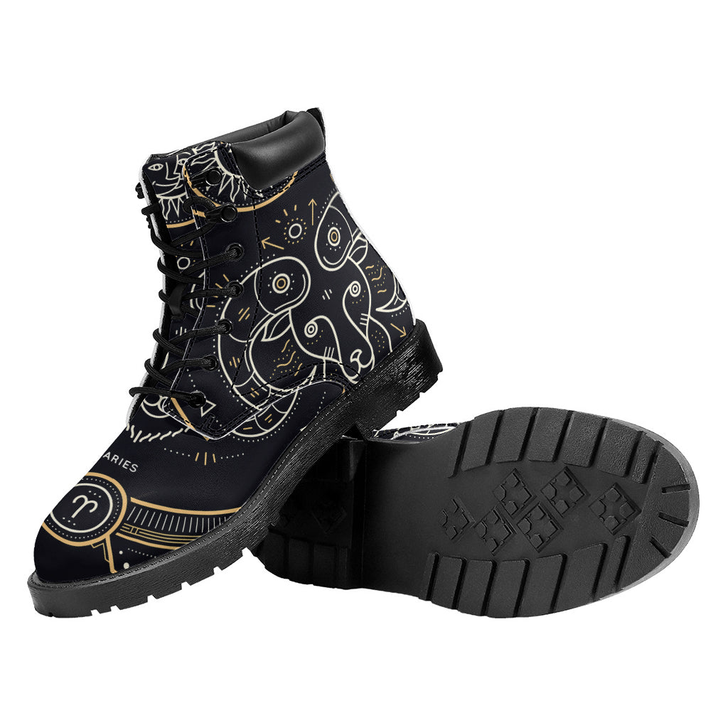 Vintage Aries Zodiac Sign Print Work Boots