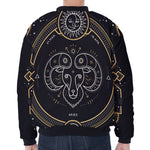 Vintage Aries Zodiac Sign Print Zip Sleeve Bomber Jacket