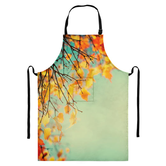 Vintage Autumn Print Bib Apron With Pocket