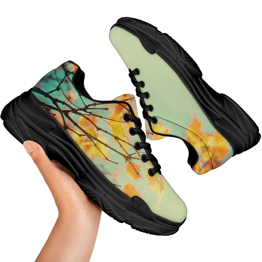 Vintage Autumn Print Black Chunky Shoes
