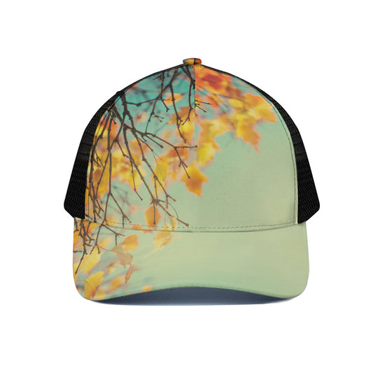 Vintage Autumn Print Black Mesh Trucker Cap