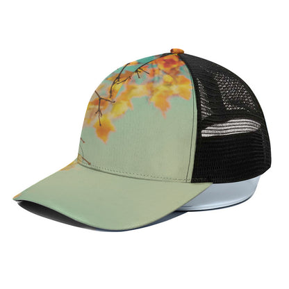 Vintage Autumn Print Black Mesh Trucker Cap