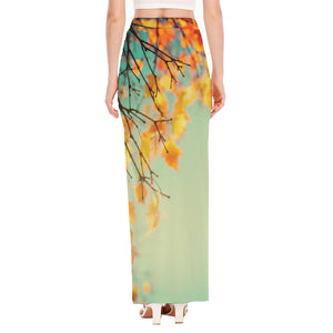 Vintage Autumn Print High Slit Maxi Skirt