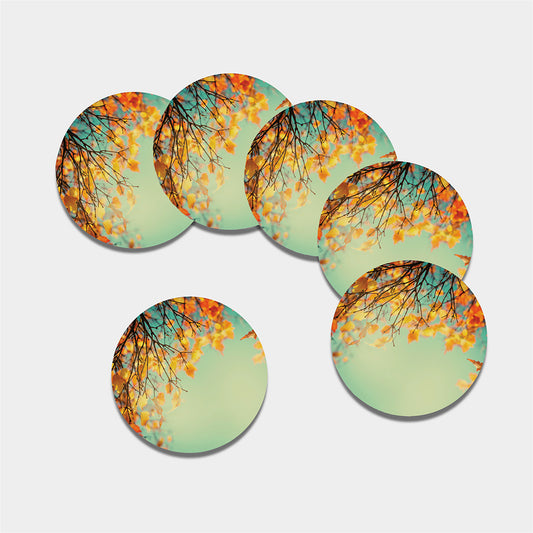 Vintage Autumn Print Leather Coaster Set