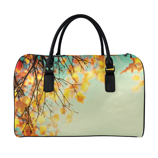 Vintage Autumn Print Leather Duffle Bag