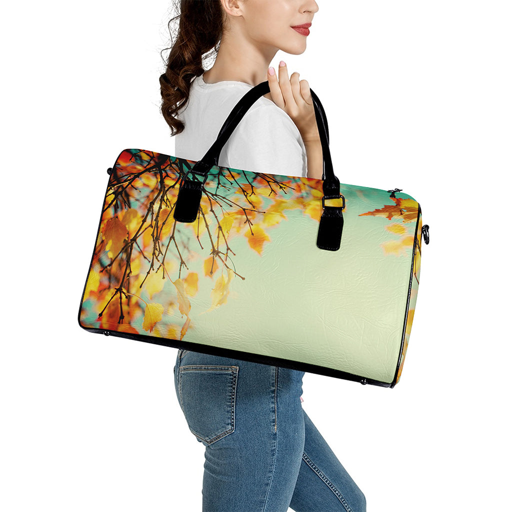 Vintage Autumn Print Leather Duffle Bag