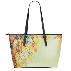 Vintage Autumn Print Leather Tote Bag