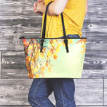 Vintage Autumn Print Leather Tote Bag