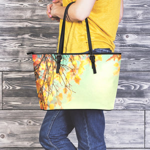 Vintage Autumn Print Leather Tote Bag