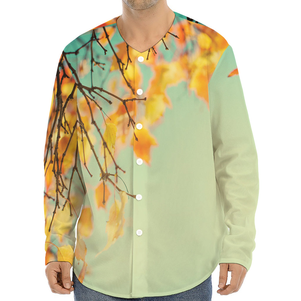 Vintage Autumn Print Long Sleeve Baseball Jersey