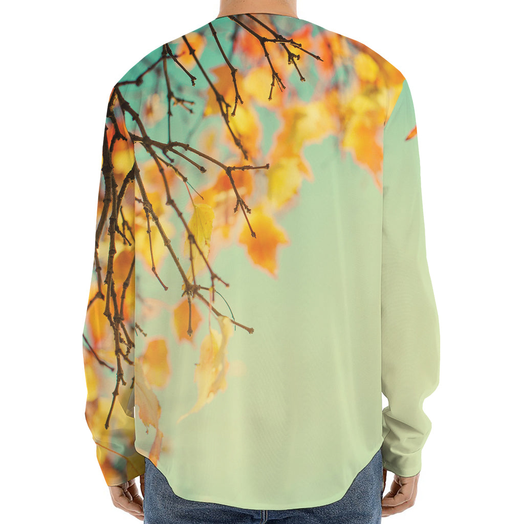 Vintage Autumn Print Long Sleeve Baseball Jersey