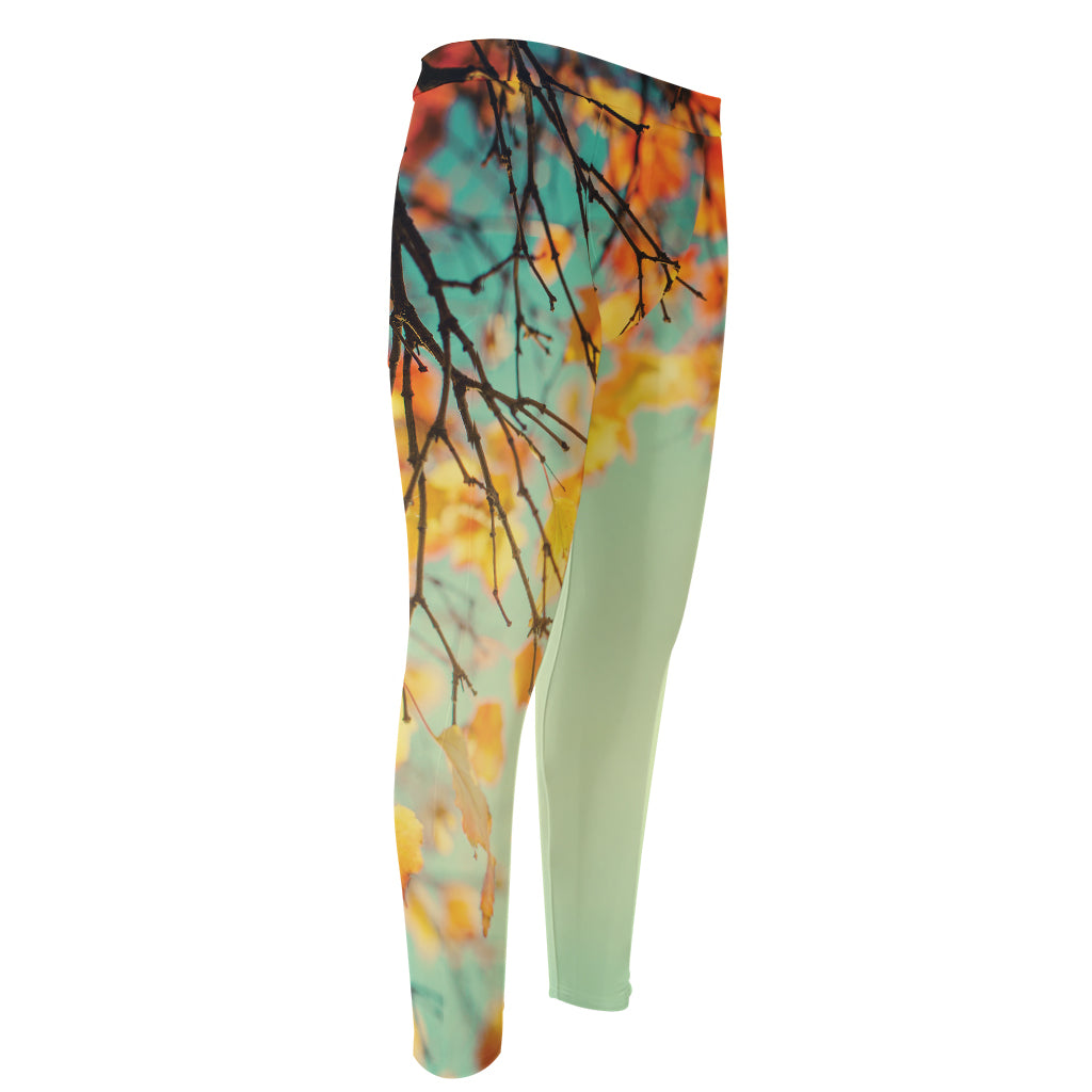 Vintage Autumn Print Men's Compression Pants