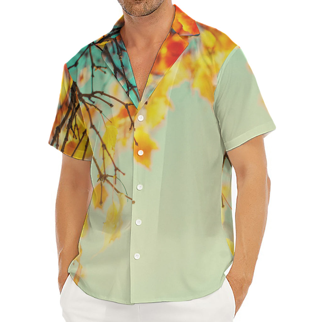 Vintage Autumn Print Men's Deep V-Neck Shirt